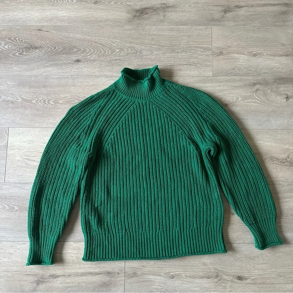 J. Crew 100% Cotton Green Turtleneck Sweater Green Sz M